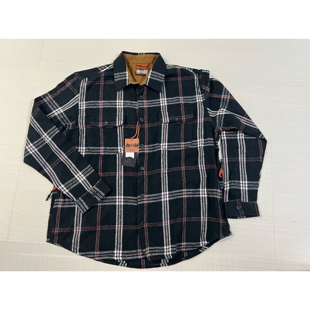 AVENTYR MENS Large BLACK/WHITE/RED LS FLANNEL SHIRT - NWT‎